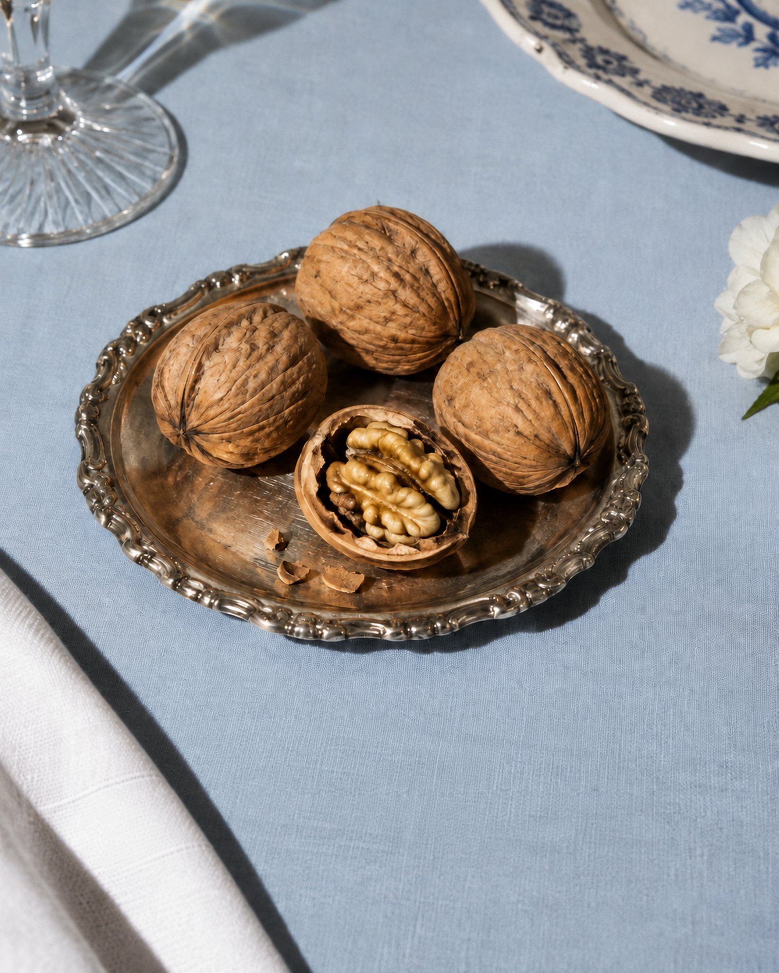 Noix sur un plateau, symbole d'une nutrition riche et naturelle